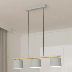 Mariel lámpara colgante 3 luces gris claro madera Natur