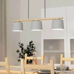 Mariel lámpara colgante 3 luces gris claro madera Natur