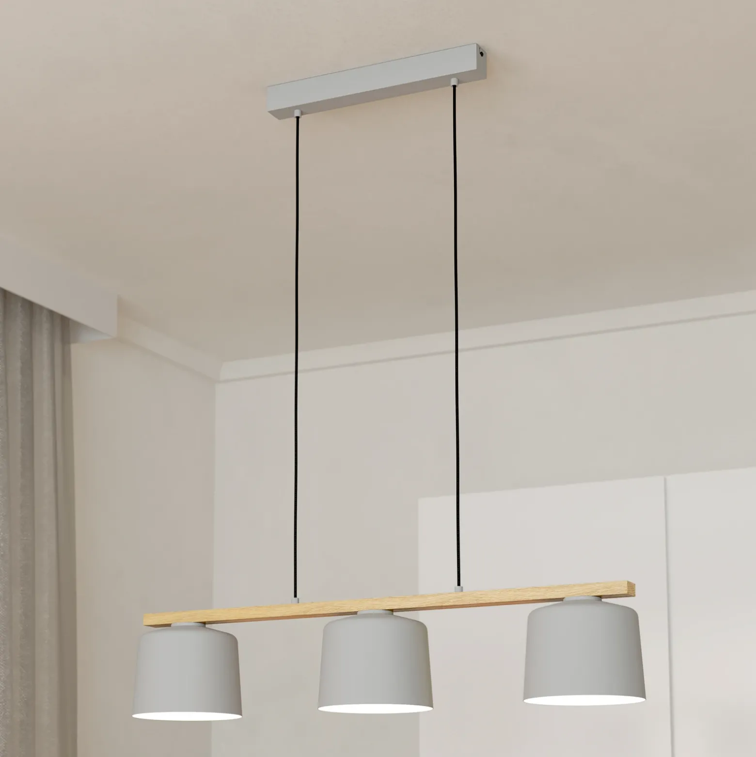 Mariel lámpara colgante 3 luces gris claro madera Natur