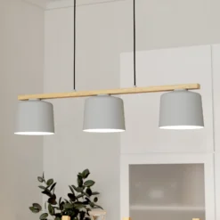 Mariel lámpara colgante 3 luces gris claro madera Natur