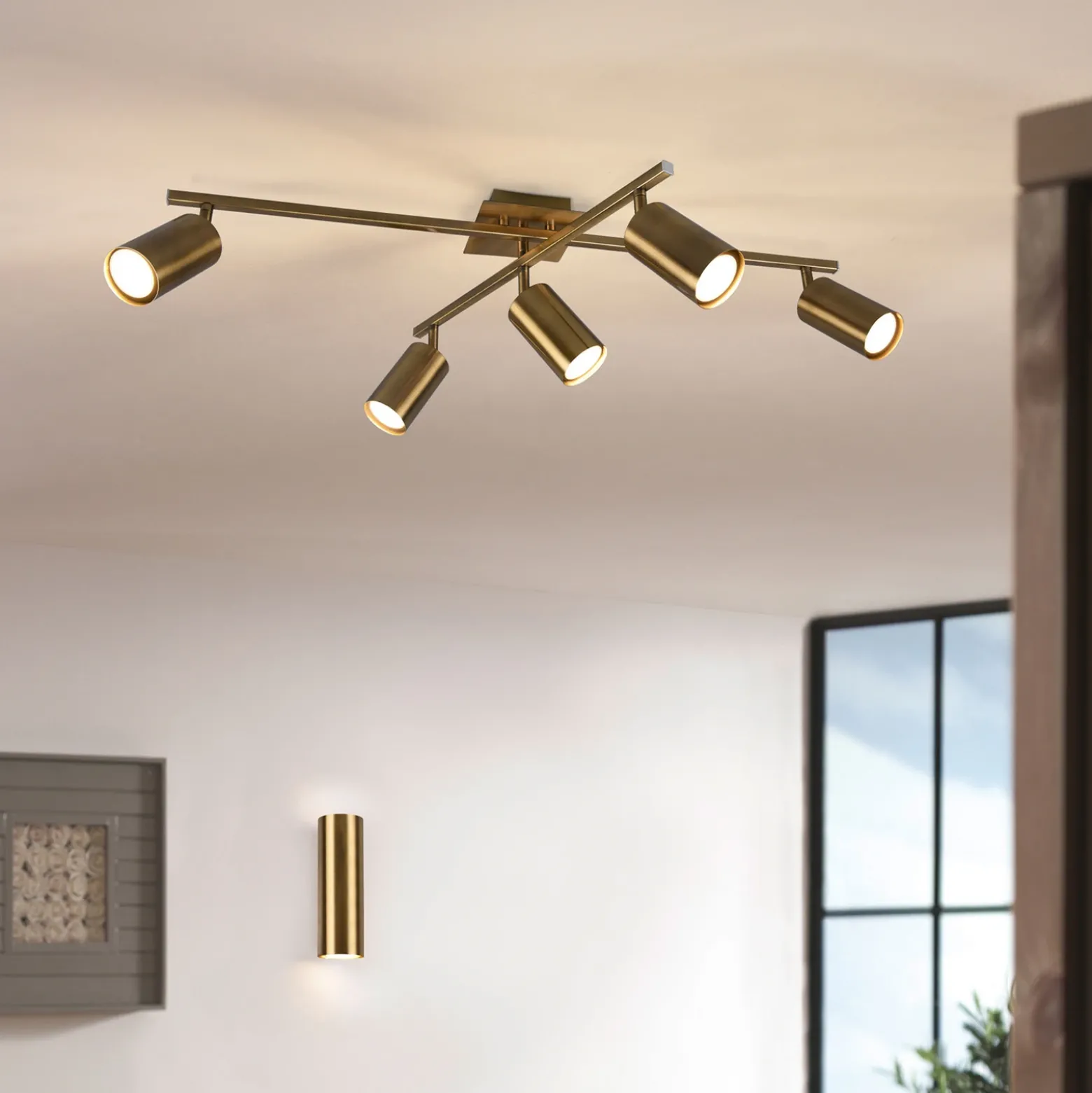 Marley downlight de techo, latón envejecido, 5 luces
