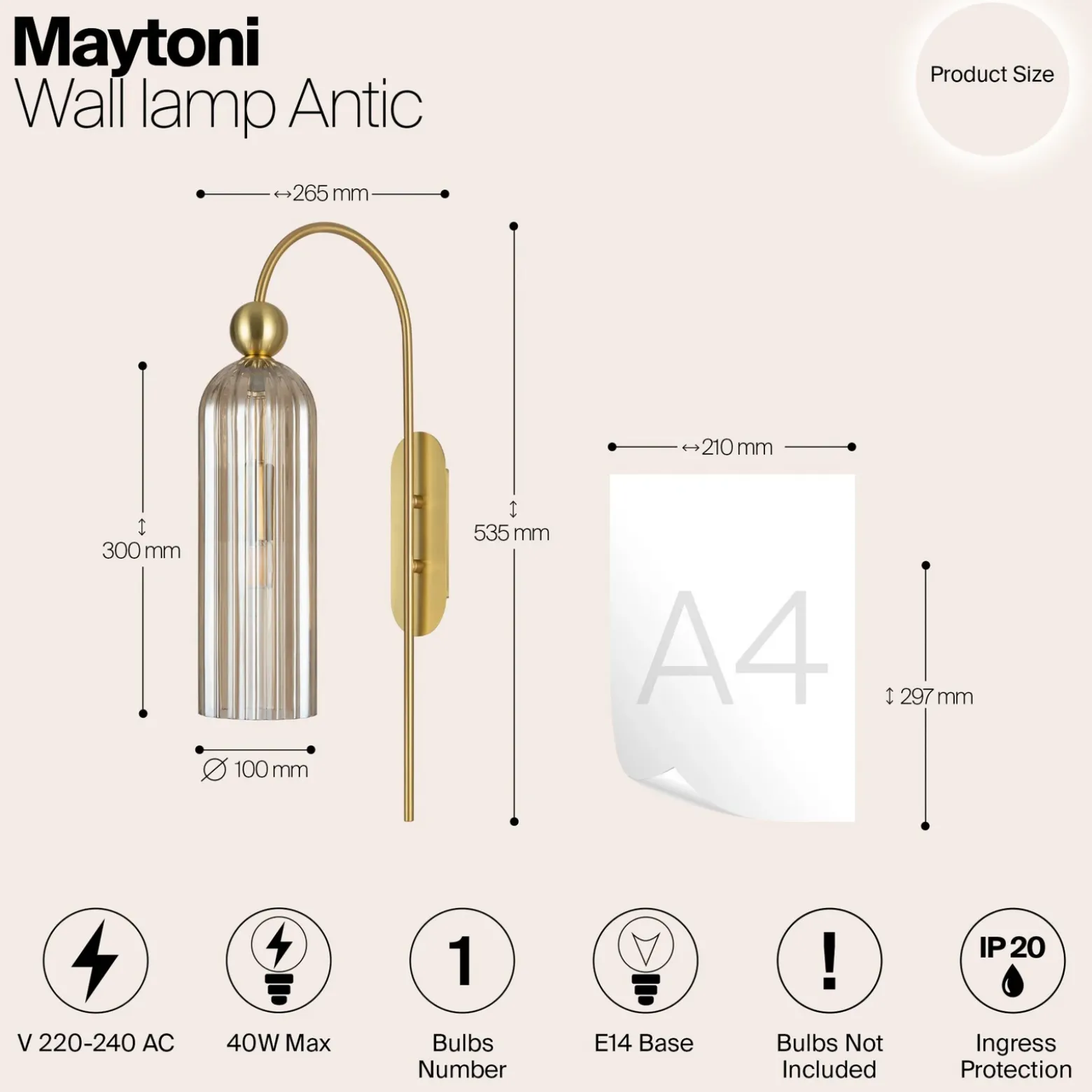 Maytoni Antic aplique, pantalla de vidrio coñac