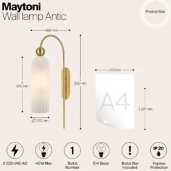 Maytoni Antic aplique, pantalla de vidrio blanco