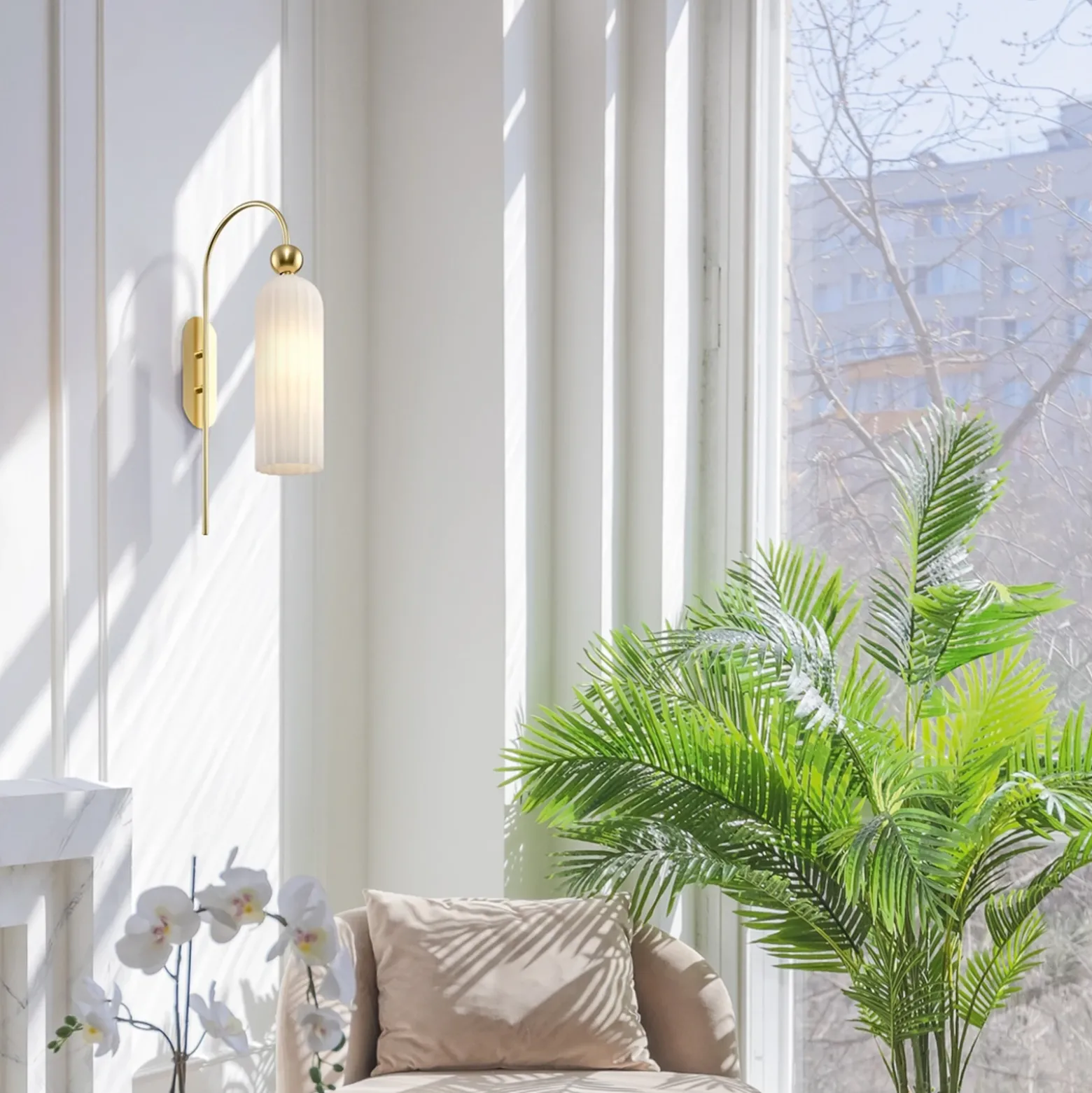 Maytoni Antic aplique, pantalla de vidrio blanco