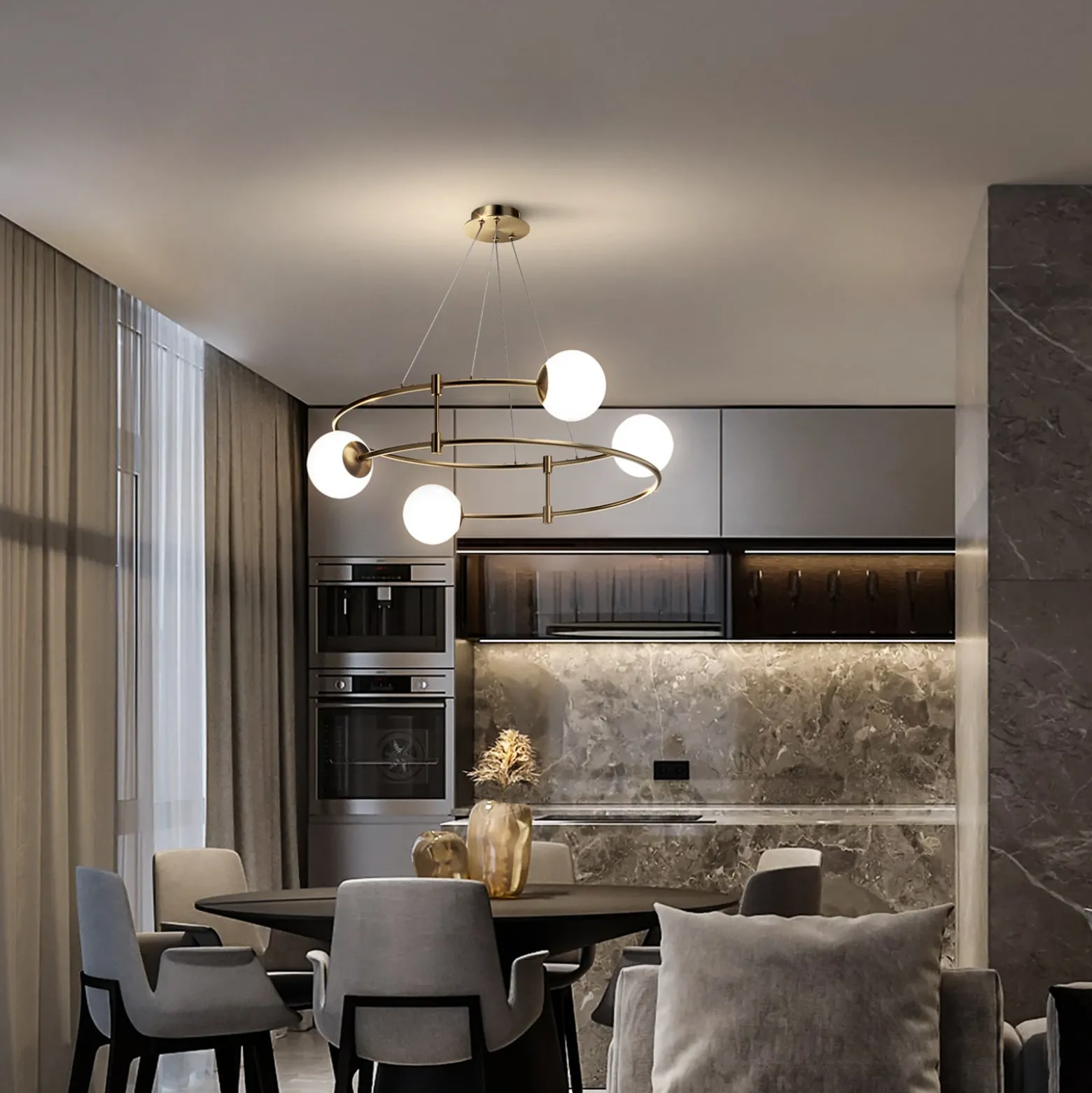 Maytoni Balance lámpara colgante, 4 luces, oro