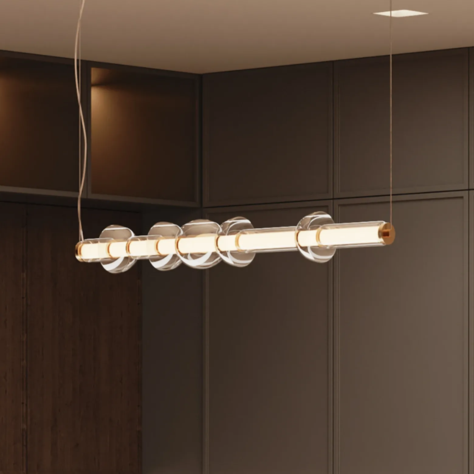 Maytoni Cosmo lámpara colgante LED, latón, longitud 98 cm, cristal