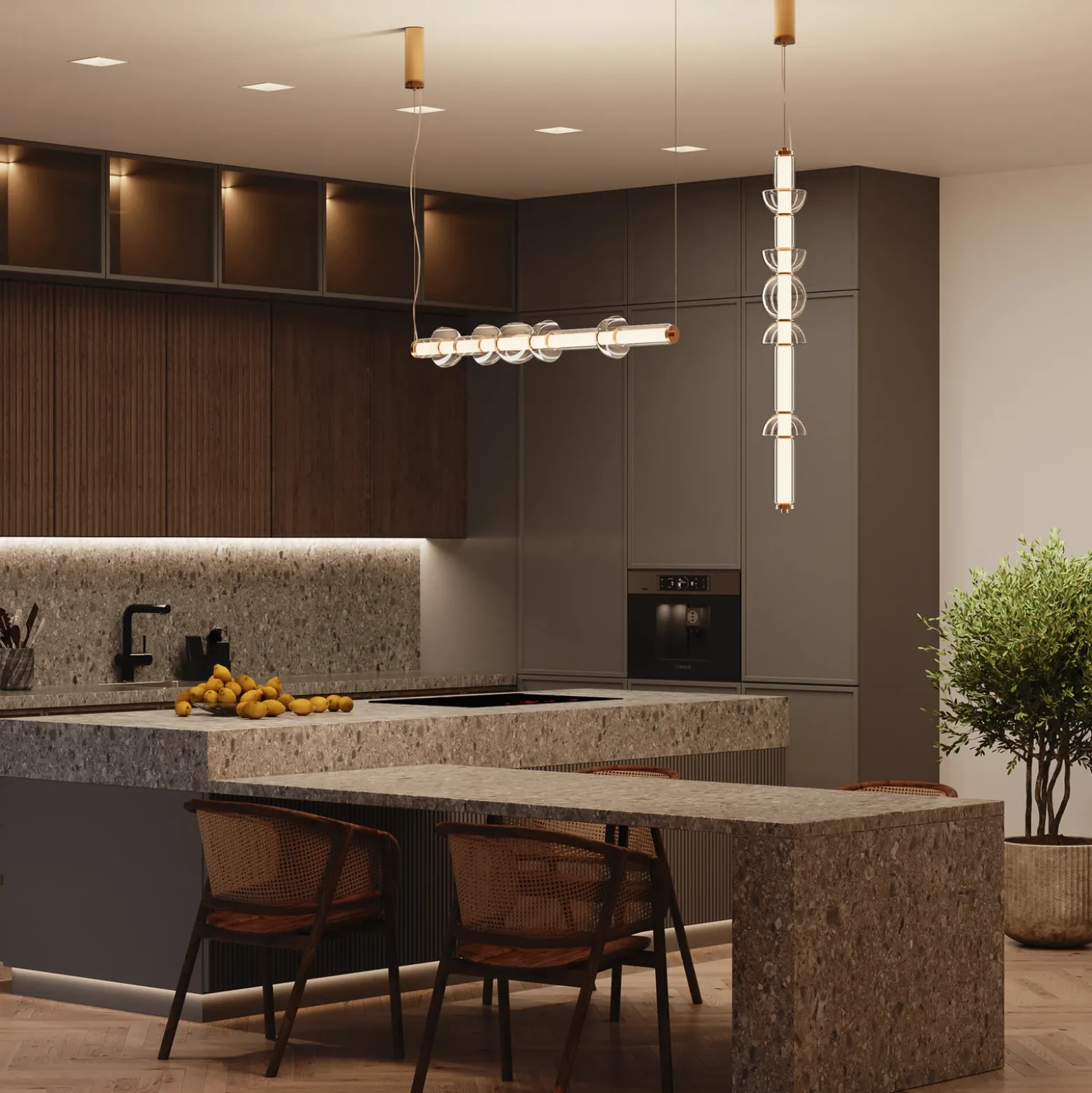 Maytoni Cosmo lámpara colgante LED, latón, longitud 98 cm, cristal