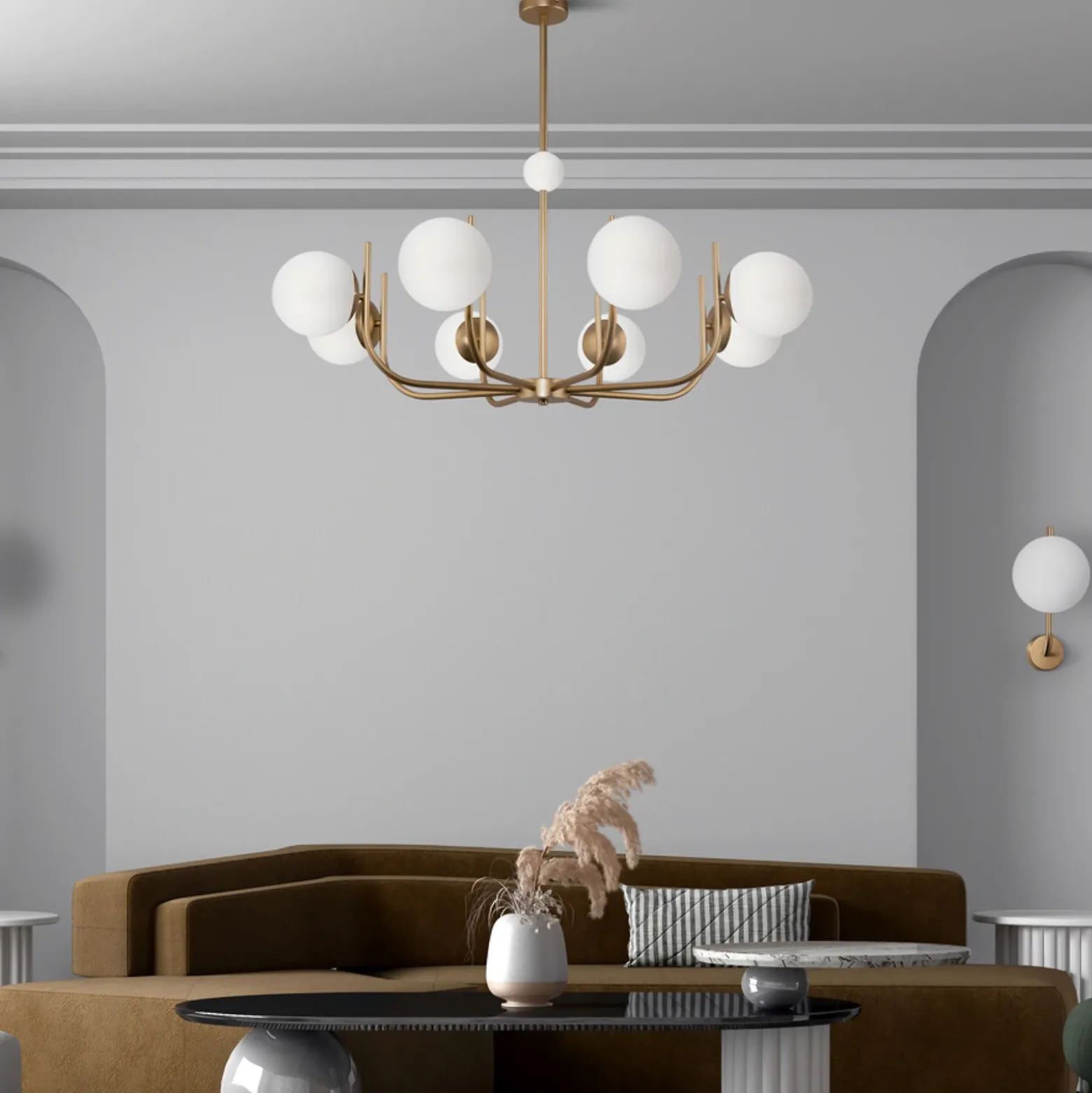 Maytoni lámpara colgante Rendez-vous, 8 luces, color latón