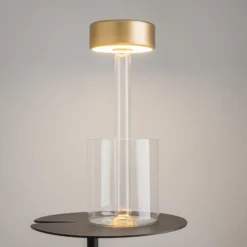 Maytoni Lámpara de mesa LED recargable AI Collaboration, cristal, oro