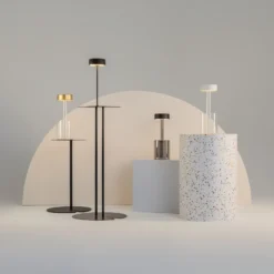 Maytoni Lámpara de mesa LED recargable AI Collaboration, cristal, oro