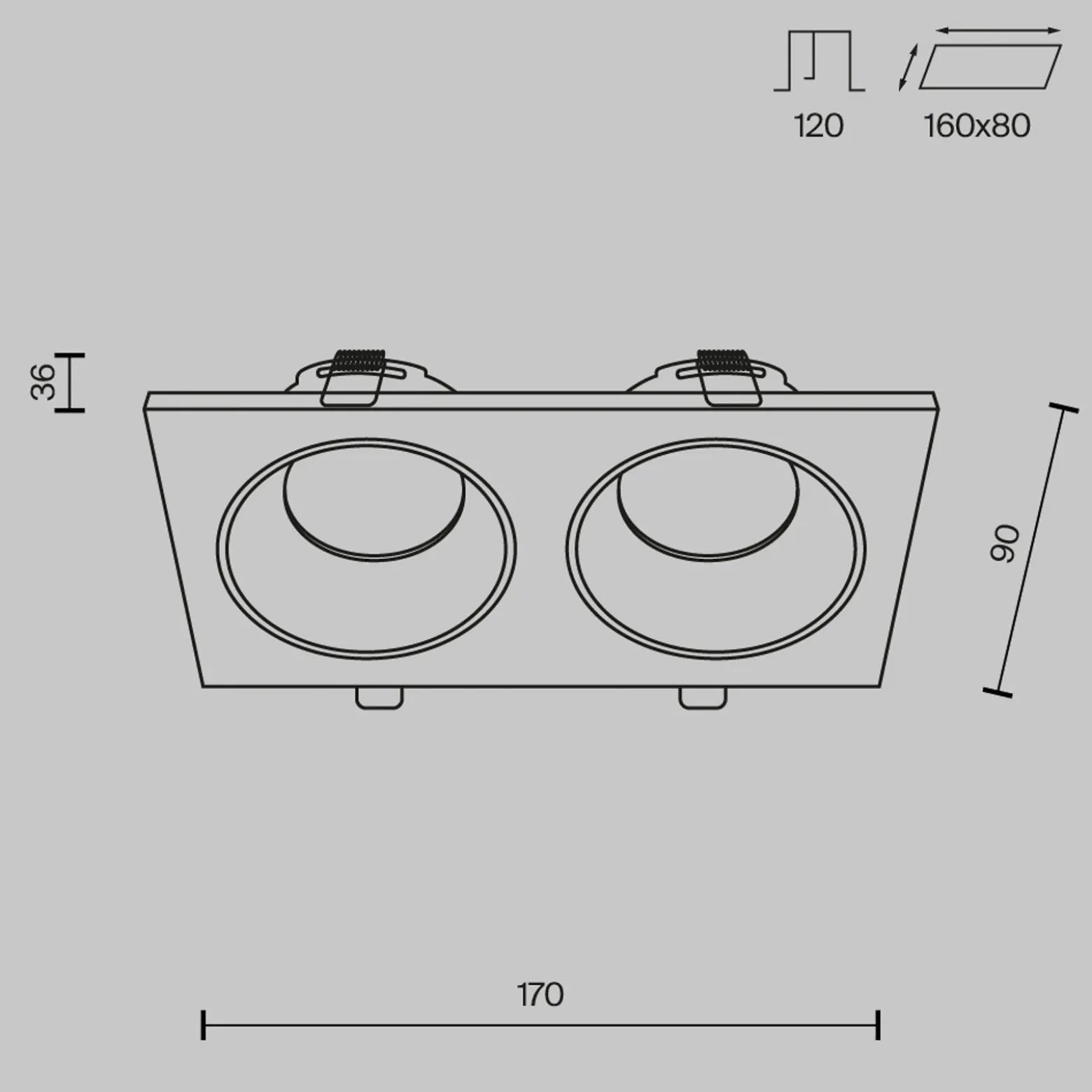 Maytoni lámpara de techo empotrable Zoom blanco 17 x 9 cm 2 luces IP65