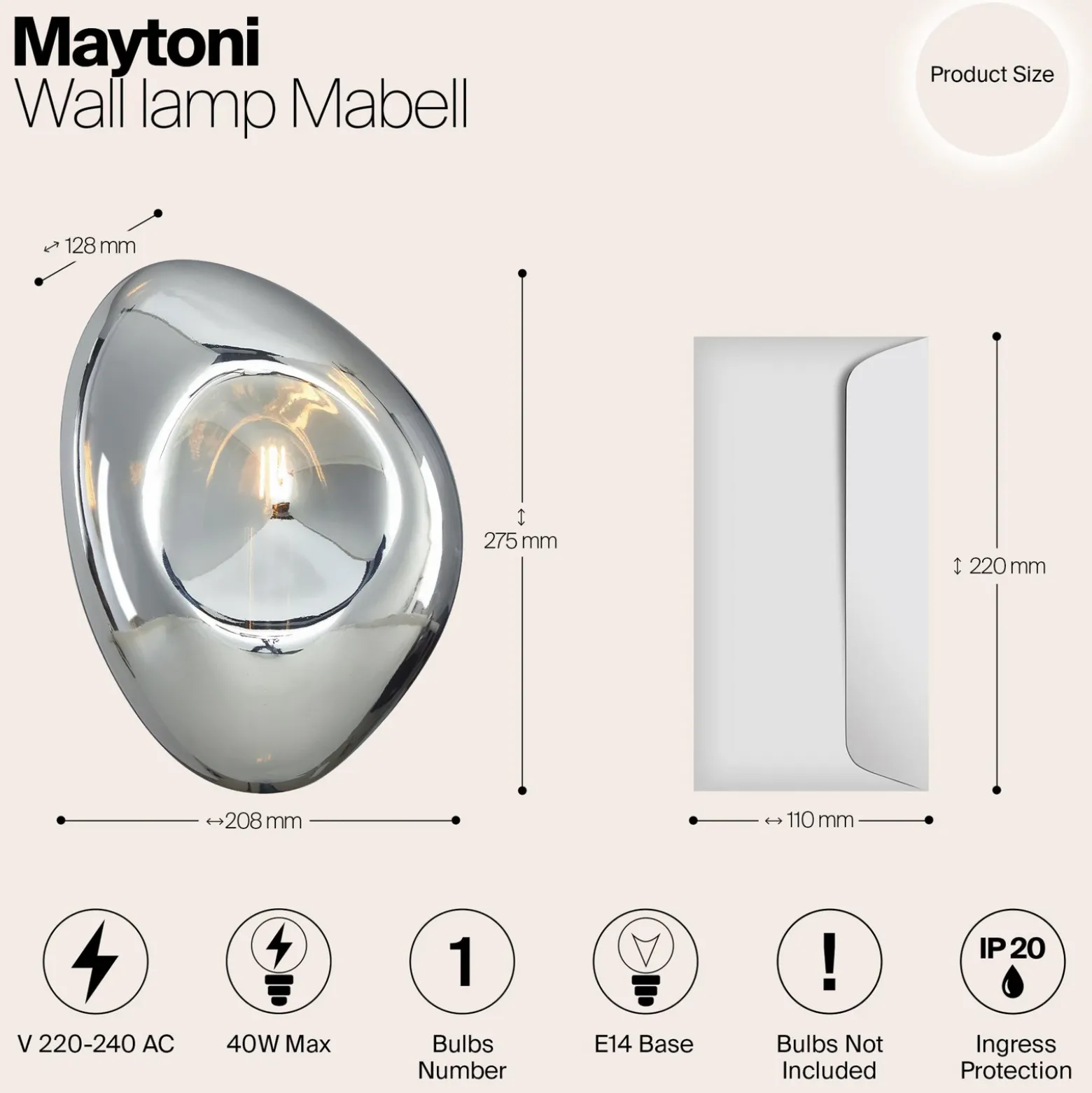 Maytoni Mabell aplique de vidrio, cromo