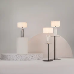 Maytoni Muse lámpara de mesa, blanco, altura 53 cm, textil/vidrio