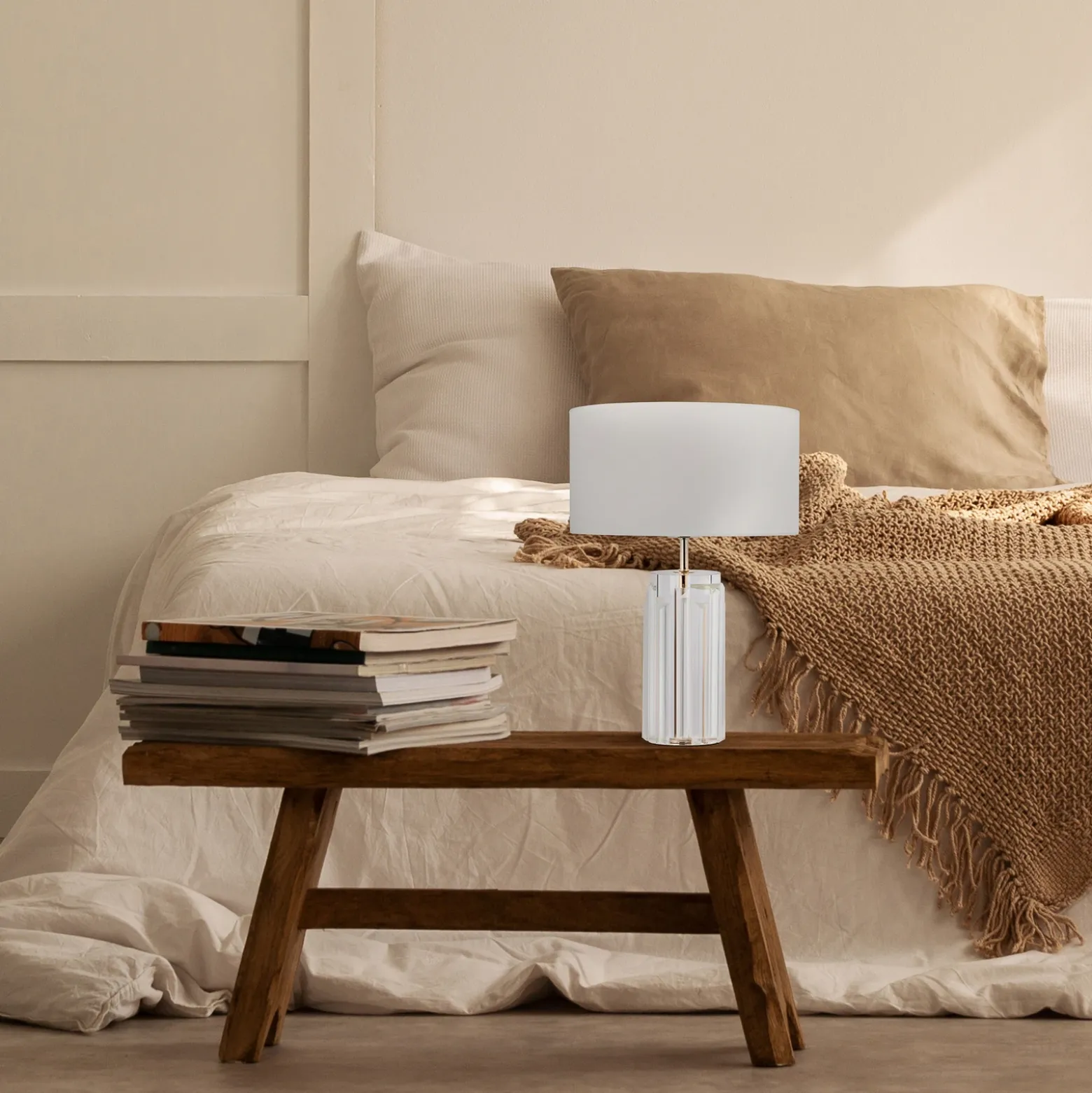 Maytoni Muse lámpara de mesa, blanco, altura 53 cm, textil/vidrio