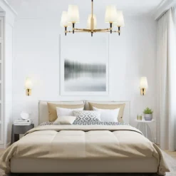 Maytoni Zaragoza de araña 5 luces pantalla textil
