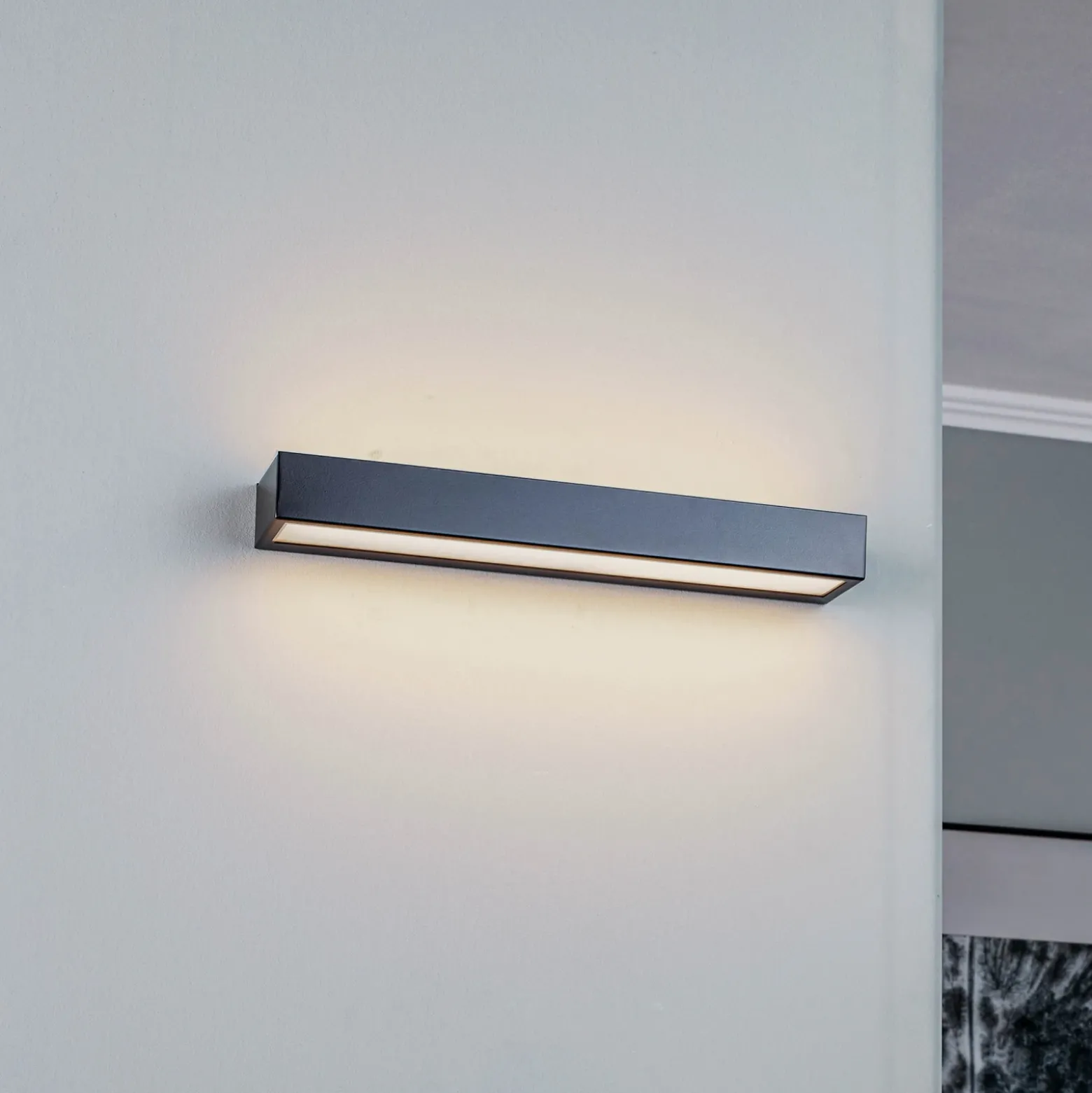 Mera aplique de pared LED, ancho 40cm, negro, 4000K