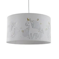 Mila lámpara colgante, Ø 35 cm, blanco, tela, unicornios, E27