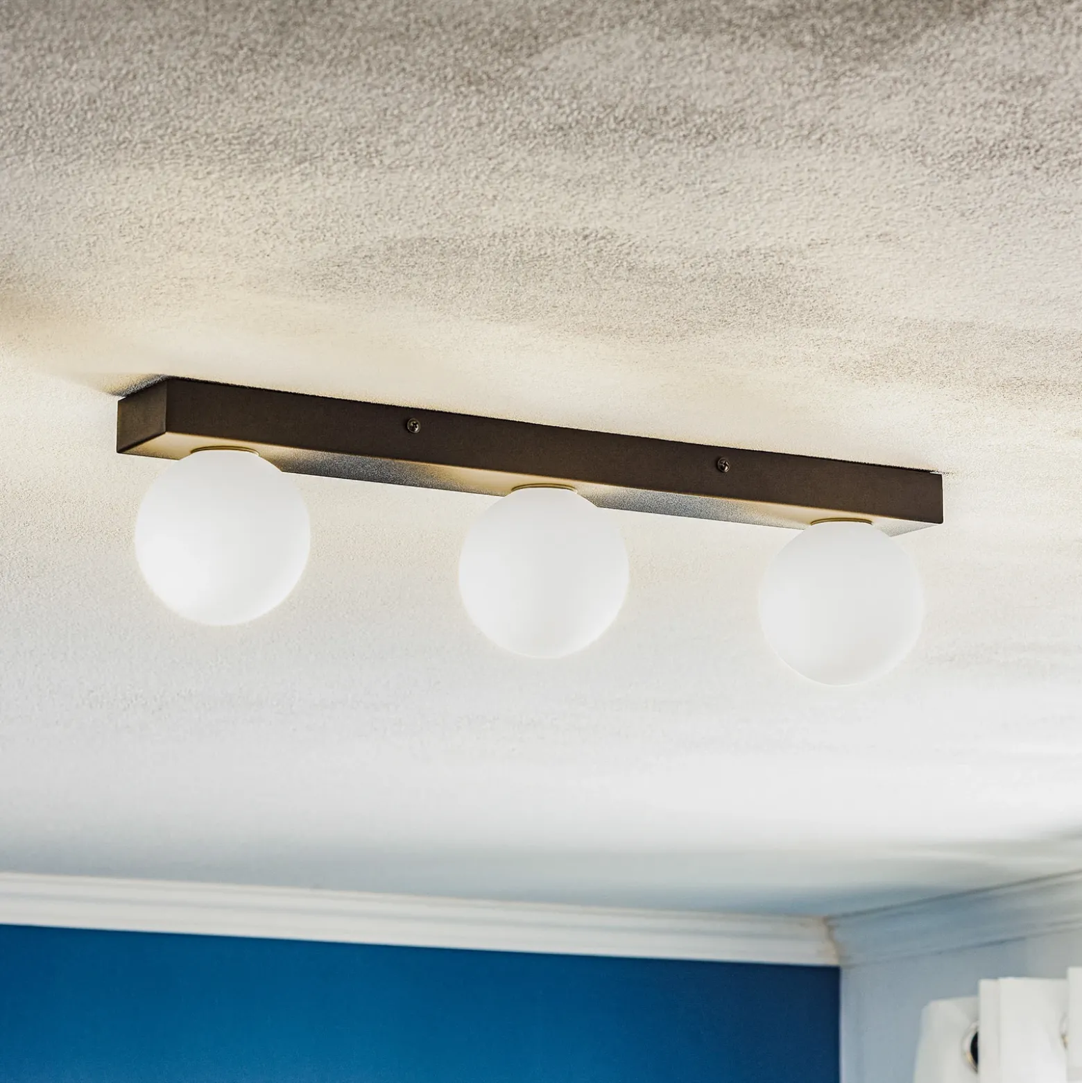 Mini lámpara de techo para baño, 3 luces, negro, cristal/metal