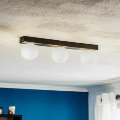Mini lámpara de techo para baño, 3 luces, negro, cristal/metal