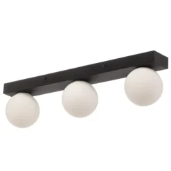 Mini lámpara de techo para baño, 3 luces, negro, cristal/metal