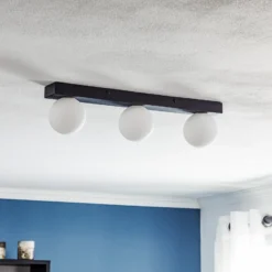 Mini lámpara de techo para baño, 3 luces, negro, cristal/metal