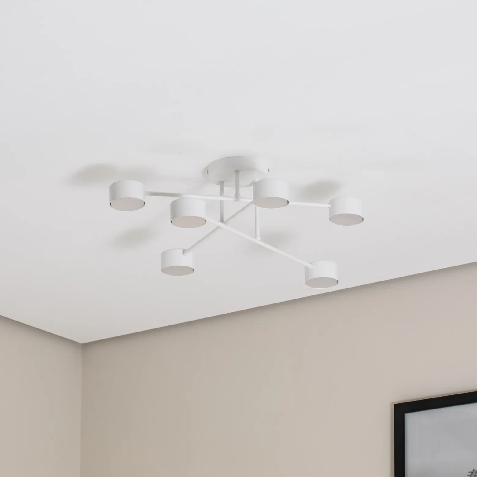 Modus 6 plafón, acero, 6 luces, GX53, blanco