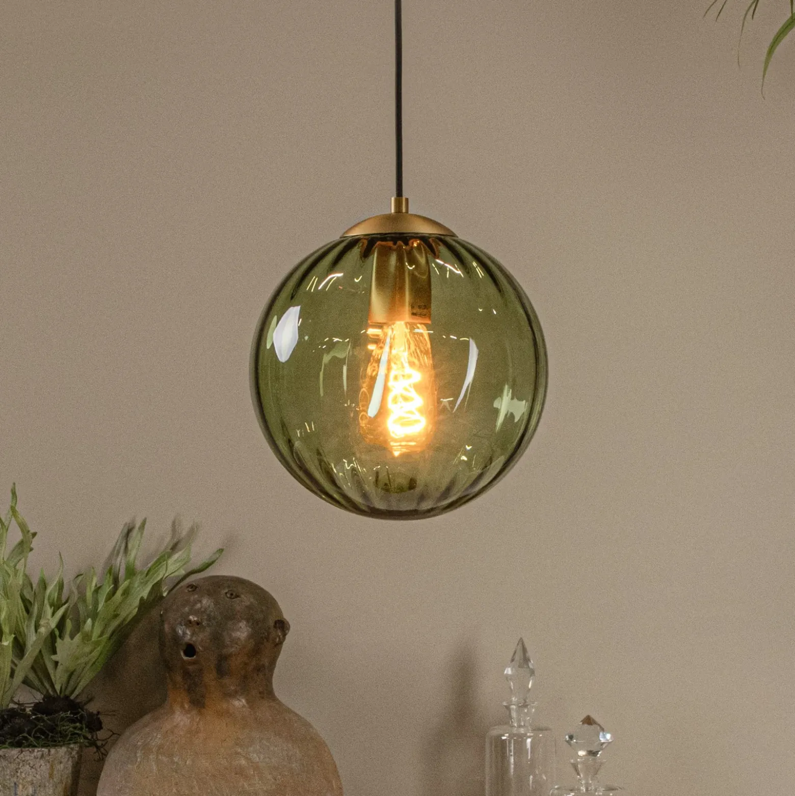 Monsaraz lámpara colgante, verde, Ø 25 cm, cristal, 1 luz