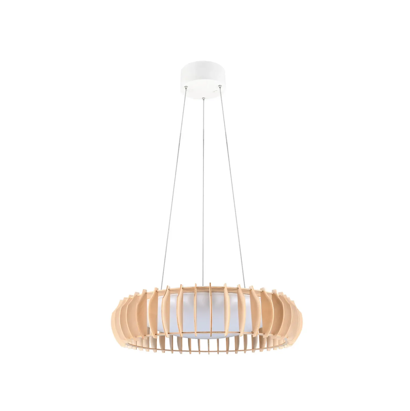 Monte lámpara colgante LED, Ø 60 cm, madera clara, madera, CCT