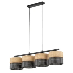 Nicol lámpara colgante, negro/efecto madera, 94x20 cm 4 luces 4 x E27