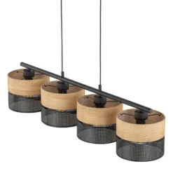 Nicol lámpara colgante, negro/efecto madera, 94x20 cm 4 luces 4 x E27