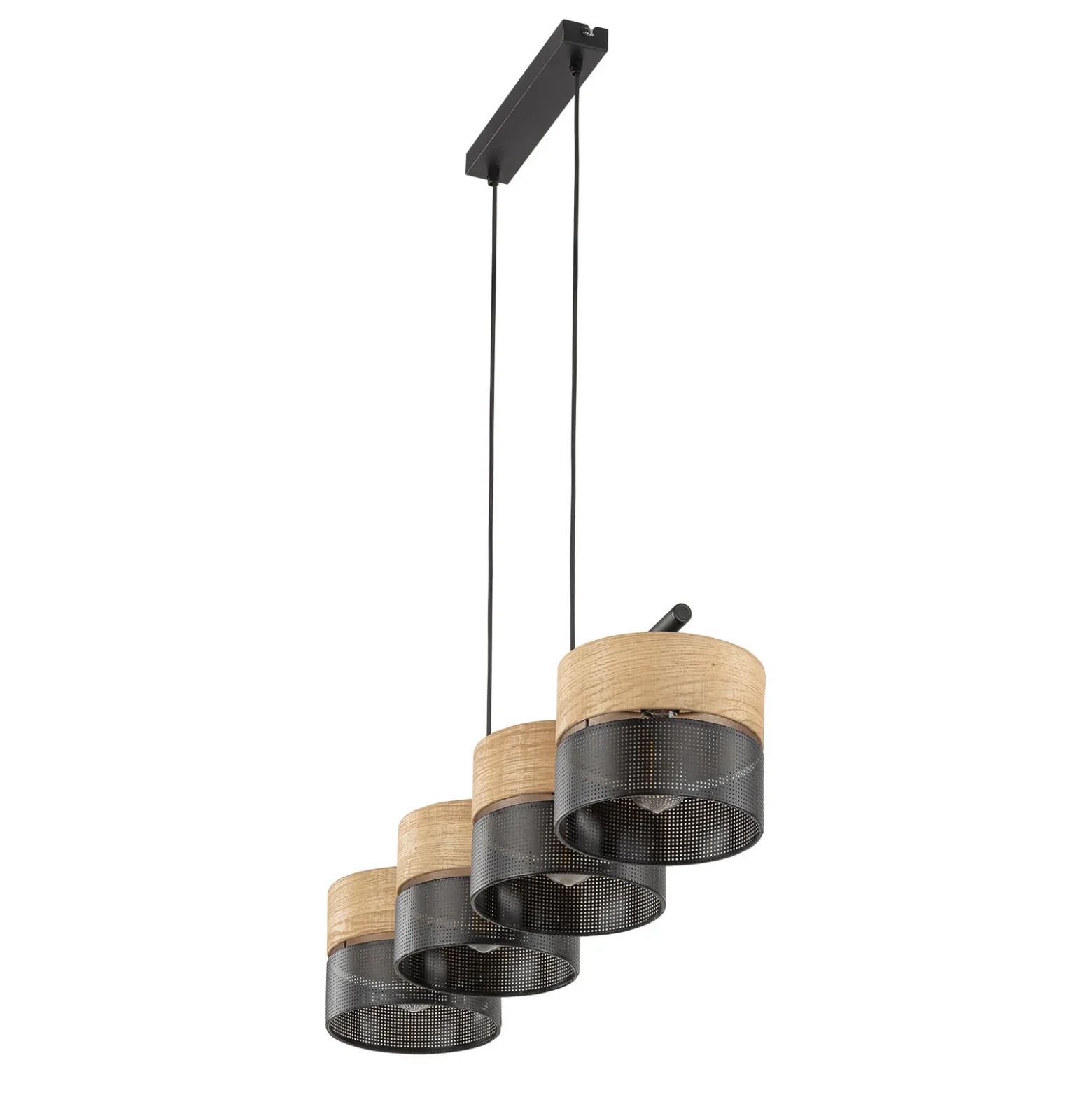 Nicol lámpara colgante, negro/efecto madera, 94x20 cm 4 luces 4 x E27