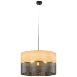 Nicol lámpara colgante, negro/efecto madera, Ø 50 cm, 1 luz, 3 x E27
