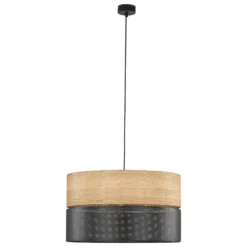 Nicol lámpara colgante, negro/efecto madera, Ø 50 cm, 1 luz, 3 x E27