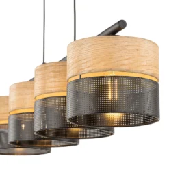 Nicol lámpara colgante, negro/efecto madera, 94x20 cm 4 luces 4 x E27