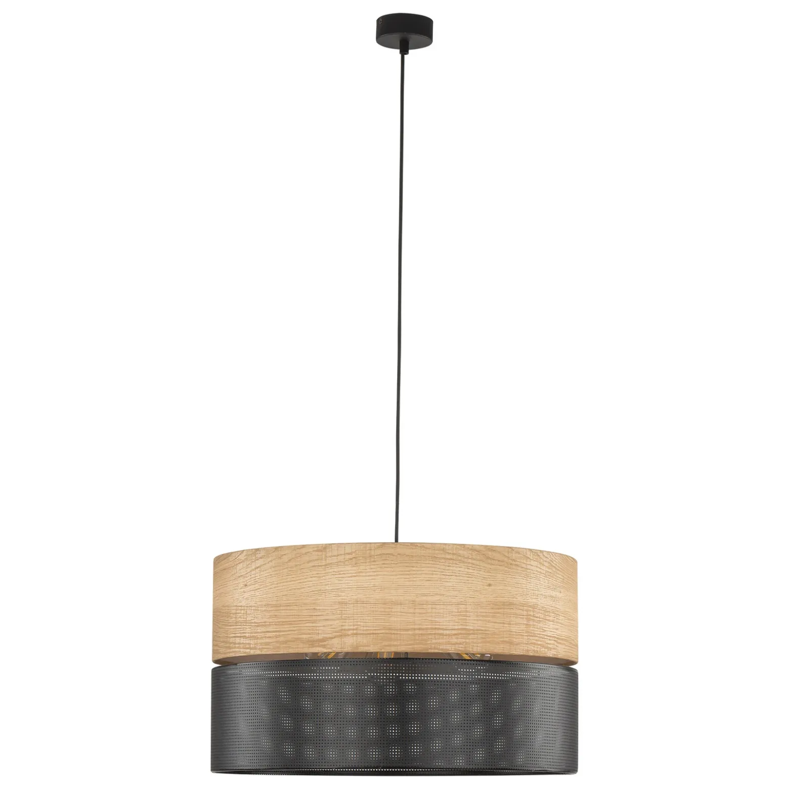 Nicol lámpara colgante, negro/efecto madera, Ø 50 cm, 1 luz, 3 x E27