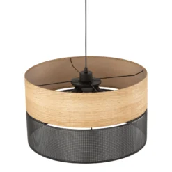 Nicol lámpara colgante, negro/efecto madera, Ø 50 cm, 1 luz, 3 x E27