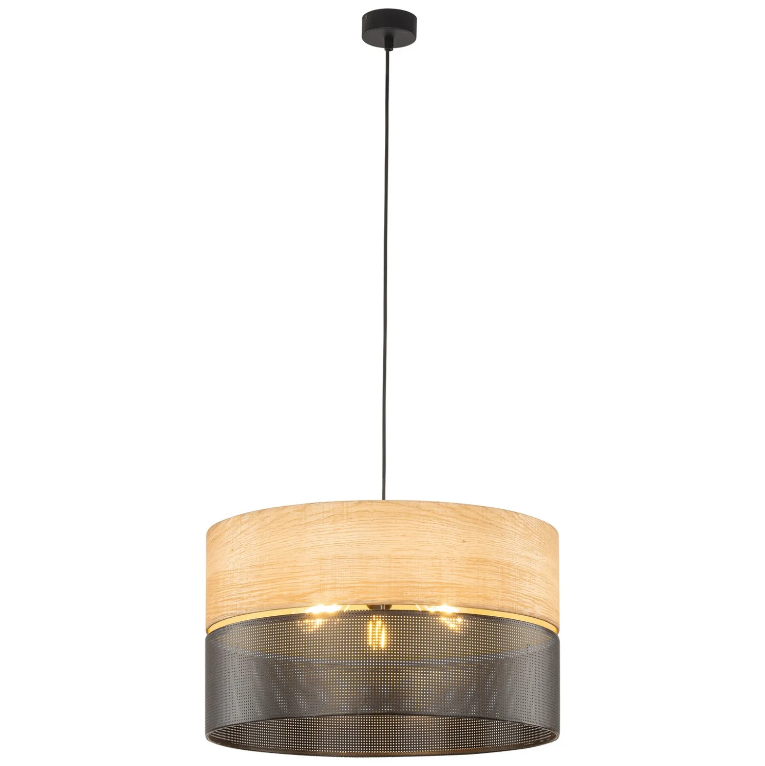 Nicol lámpara colgante, negro/efecto madera, Ø 50 cm, 1 luz, 3 x E27