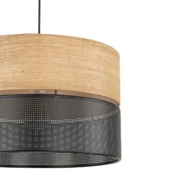 Nicol lámpara colgante, negro/efecto madera, Ø 38 cm, 1 luz, 1 x E27