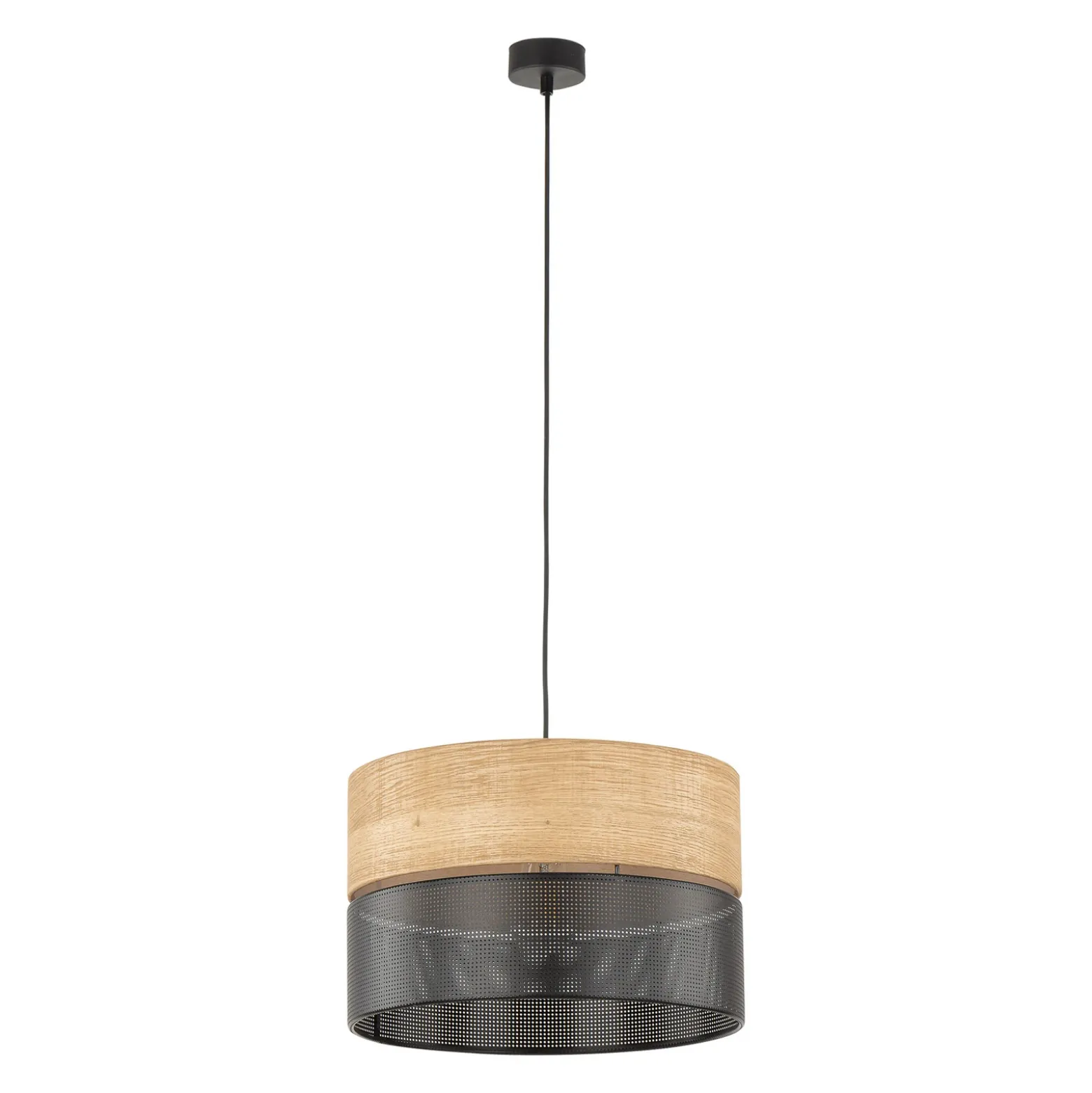 Nicol lámpara colgante, negro/efecto madera, Ø 38 cm, 1 luz, 1 x E27