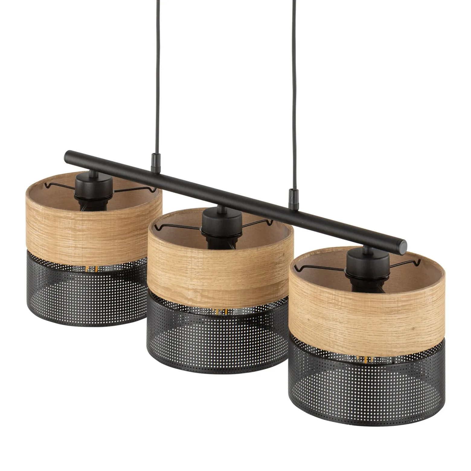 Nicol lámpara colgante, negro/efecto madera, 70x20 cm 3 luces 3 x E27