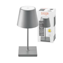 Nuindie mini LED lámpara de mesa recargable, USB, grafito, IP54, atenuable