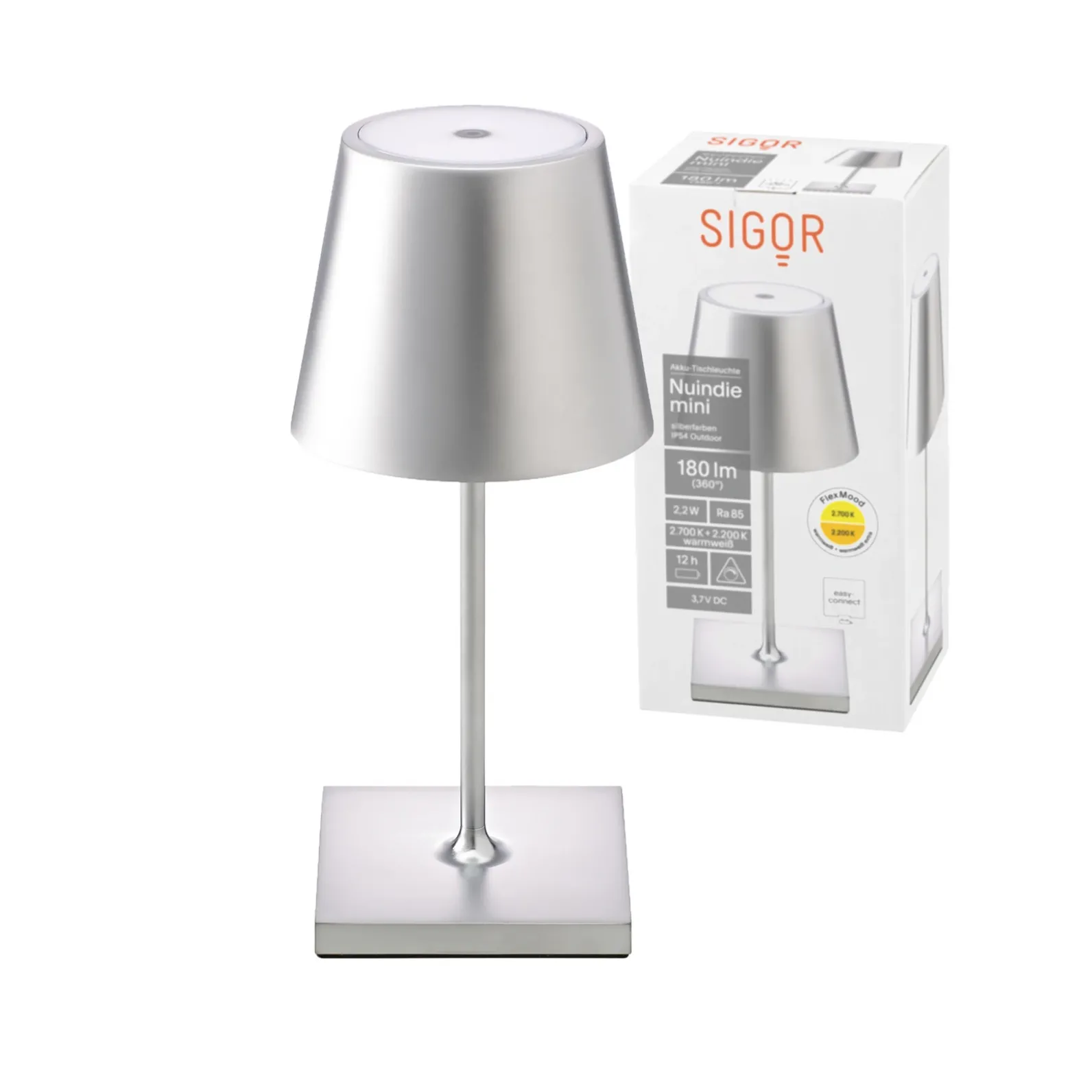 Nuindie mini LED lámpara de mesa recargable, Easy Connect, plata,