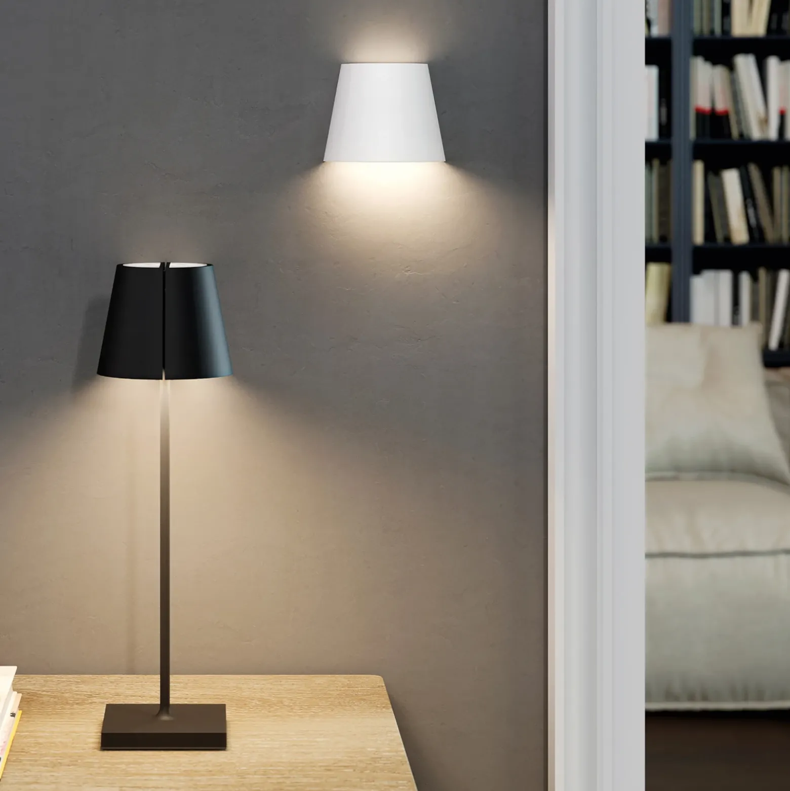 Nuindie tango lámpara de mesa LED recargable, negra, IP20, atenuable