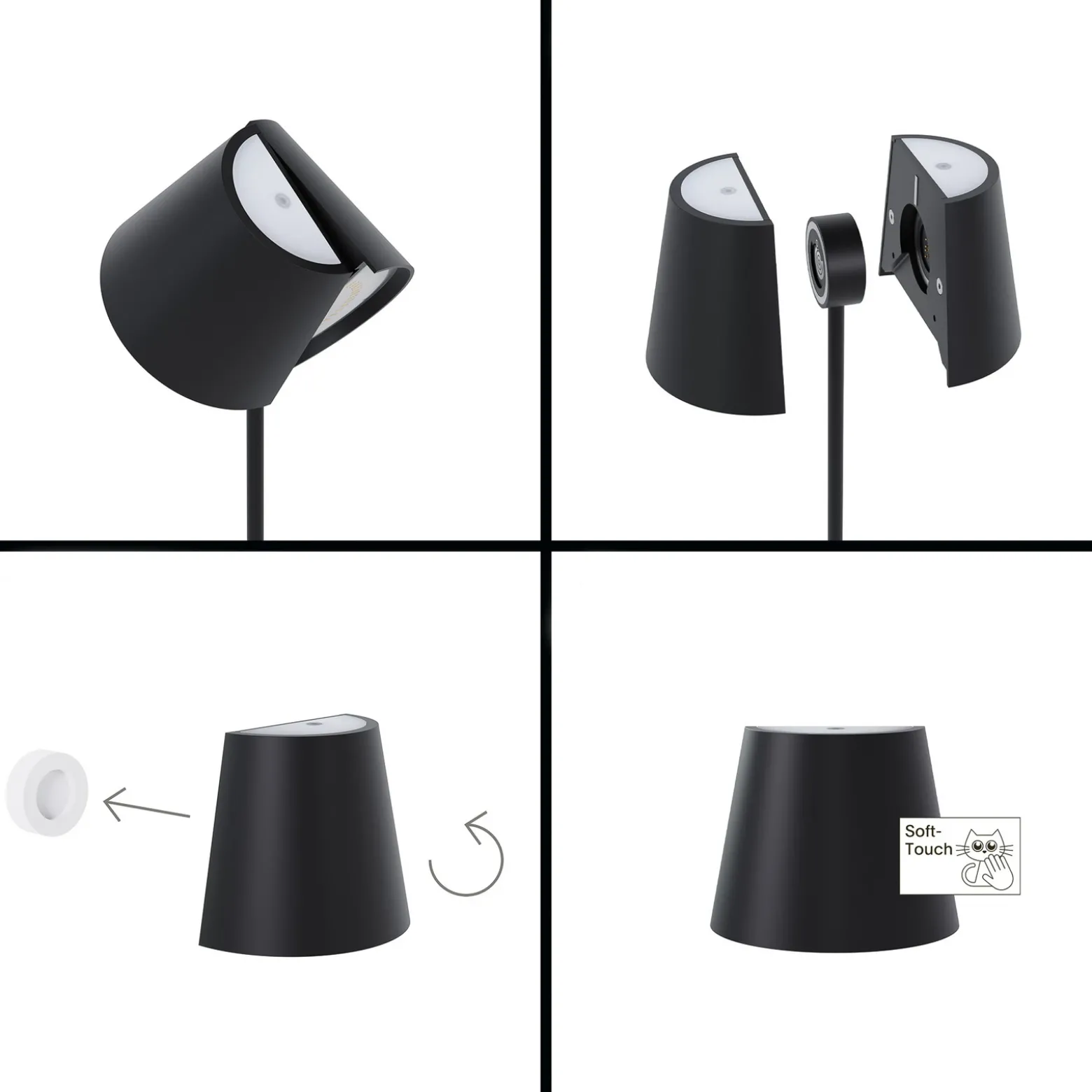 Nuindie tango lámpara de mesa LED recargable, blanca, IP20, atenuable
