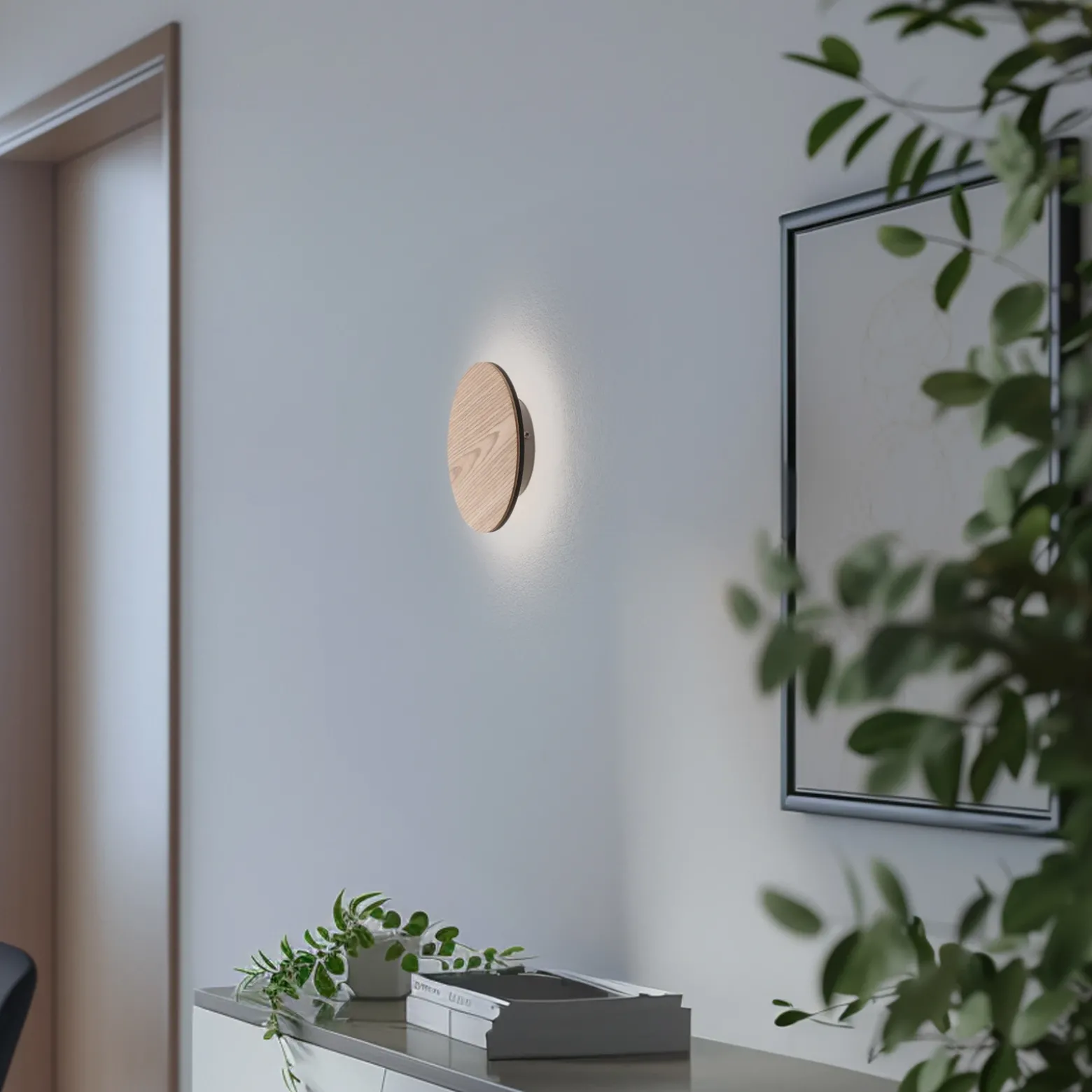 Orios aplique de pared LED, madera, Ø 20 cm, foco indirecto
