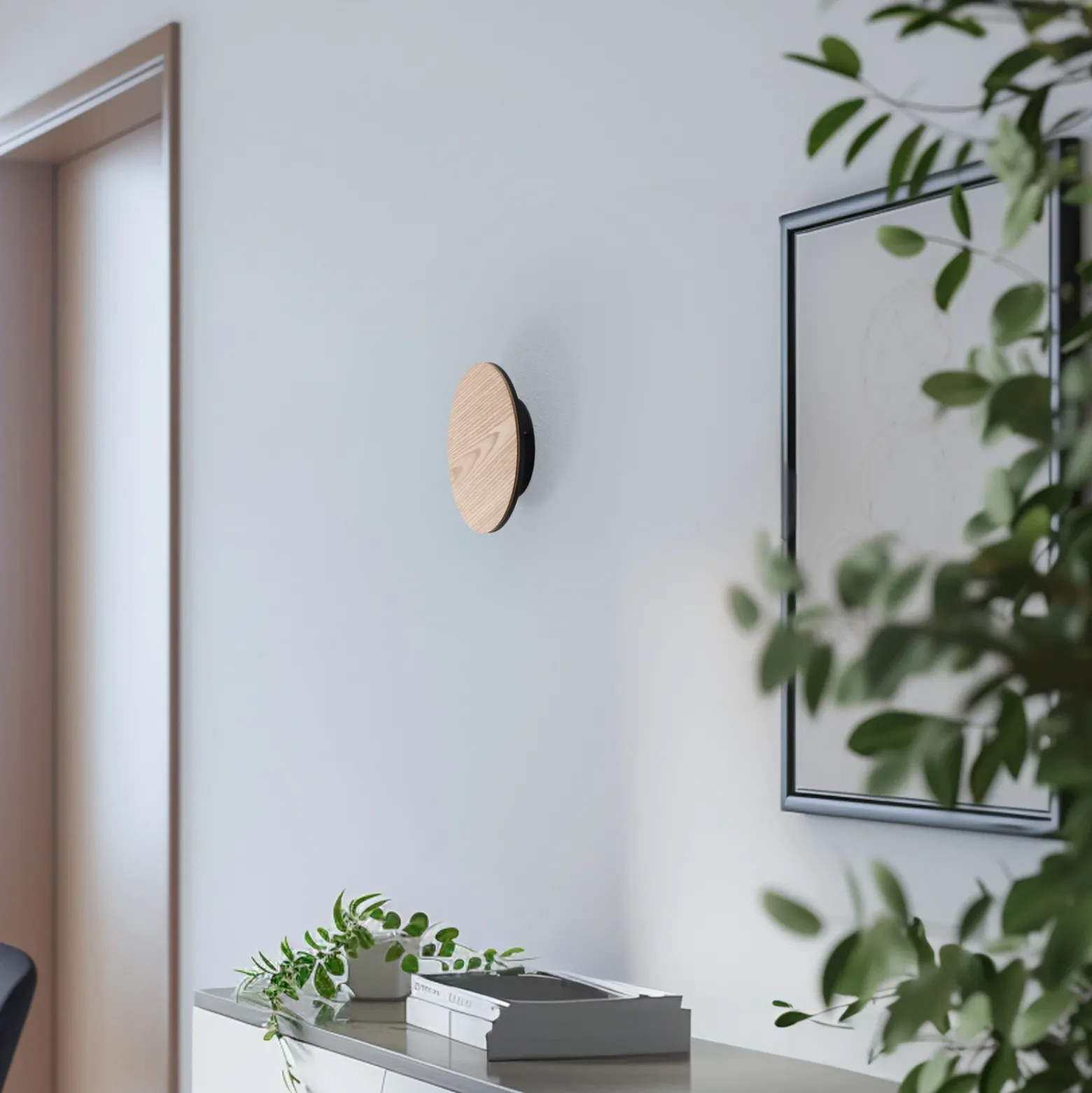 Orios aplique de pared LED, madera, Ø 20 cm, foco indirecto