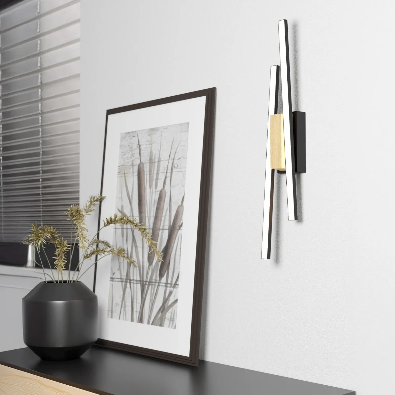 Panagria Aplique de pared LED, negro con detalle de madera
