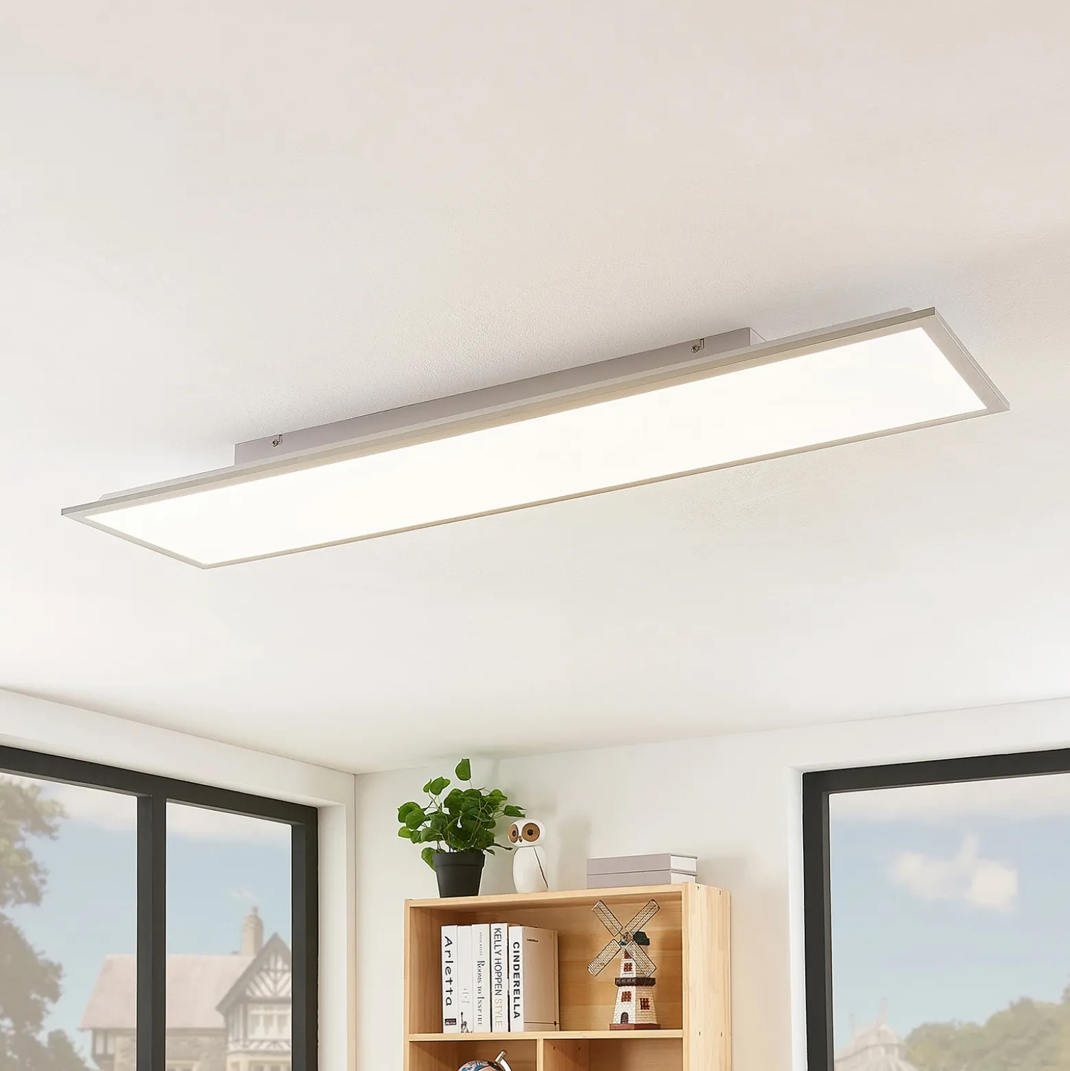 Panel LED Lindby Stenley, 4000 K, 120 cm x 30 cm, plateado/blanco
