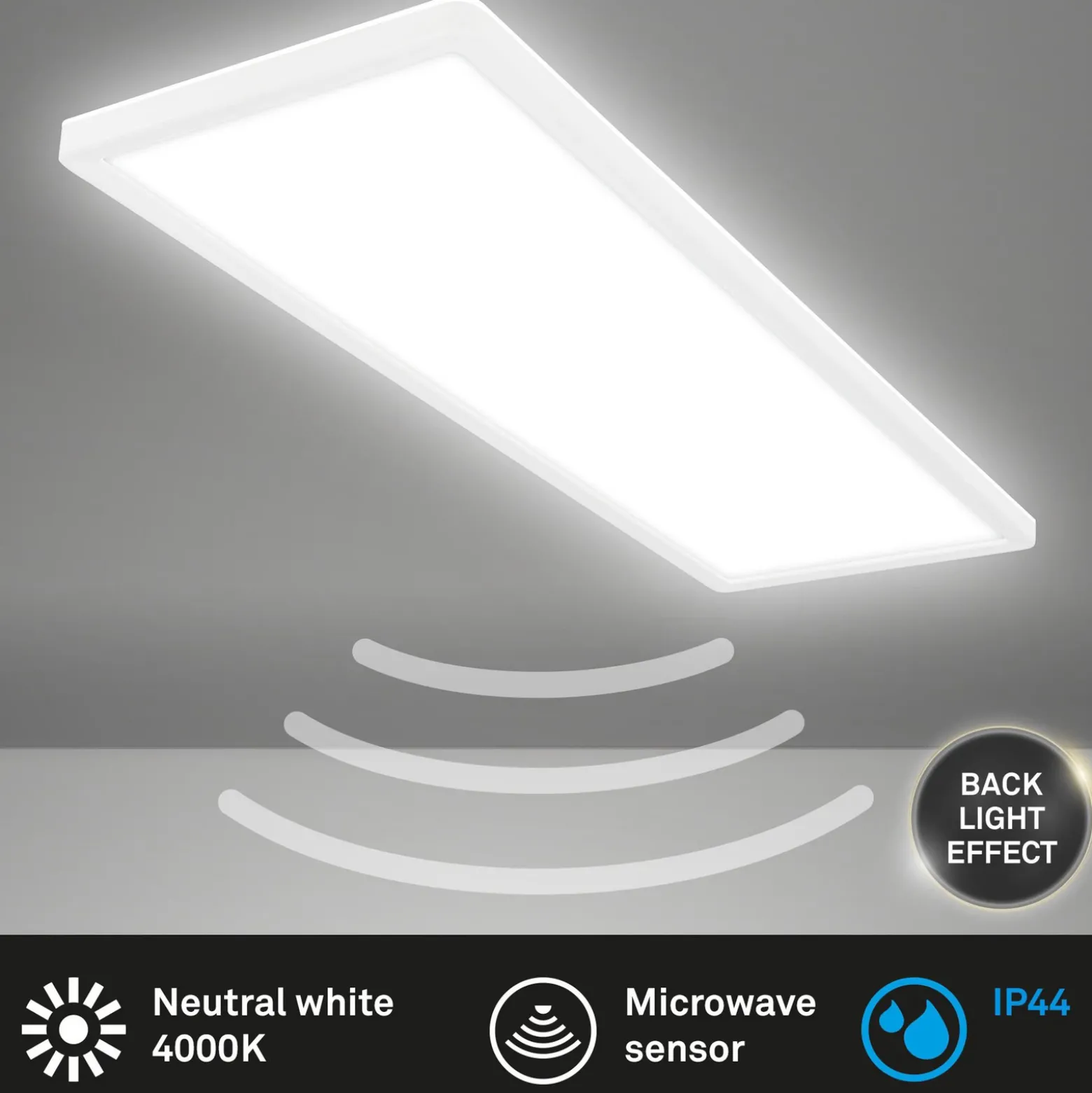 Panel LED Move, sensor, 58 x 20 cm, IP44, plástico, blanco