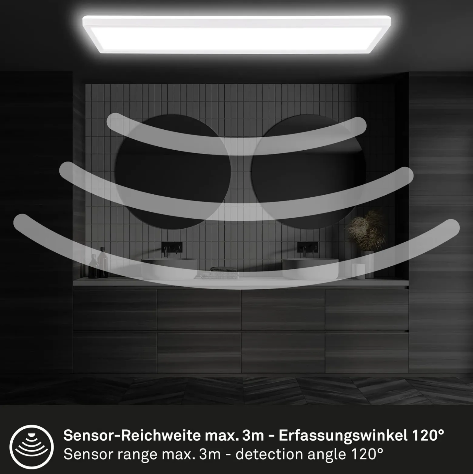 Panel LED Move, sensor, 58 x 20 cm, IP44, plástico, blanco